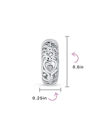 Bling Jewelry Open Heart Cut Out Filigree Endless Huggie Small Hoop Earrings Hinged Sterling Silver