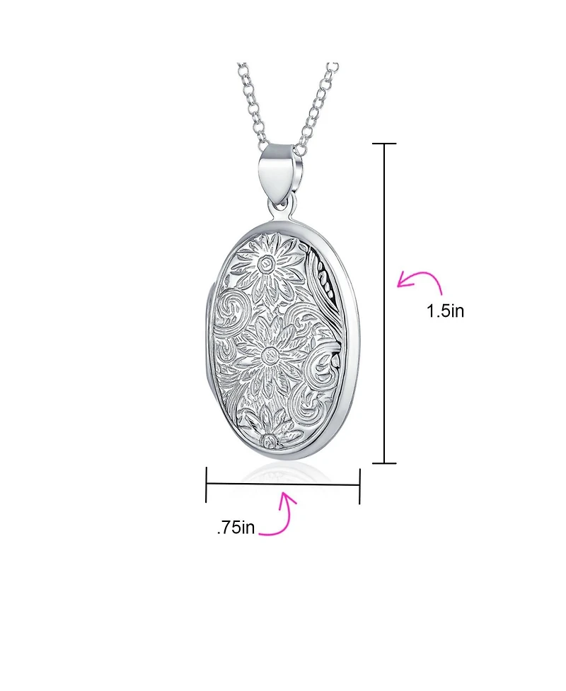 Bling Jewelry Embossed Sunflower Photo Oval Lockets That Hold Pictures Sterling Silver Locket Necklace