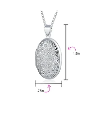 Bling Jewelry Embossed Sunflower Photo Oval Lockets That Hold Pictures Sterling Silver Locket Necklace