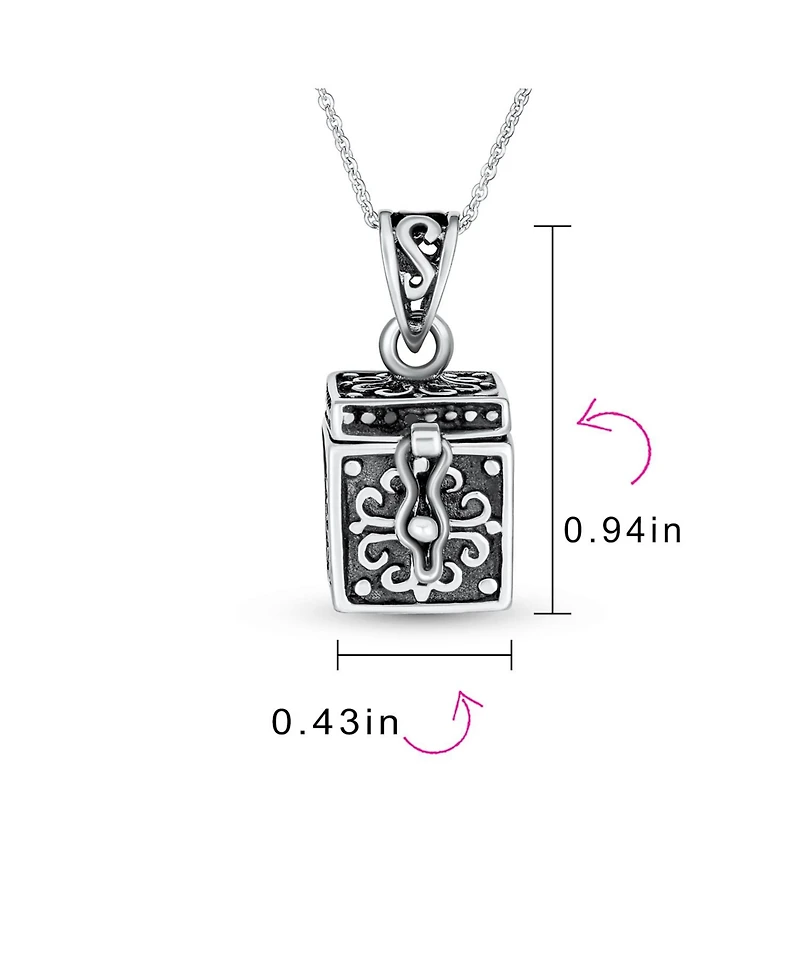 Bling Jewelry Religious Christian Floral Ichthys Jesus Poison Locket Box Locket Memorial Momenta Holder Necklace Pendant OxidizedSterling Silver