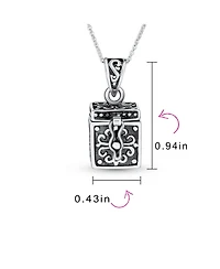 Bling Jewelry Religious Christian Floral Ichthys Jesus Poison Locket Box Locket Memorial Momenta Holder Necklace Pendant OxidizedSterling Silver