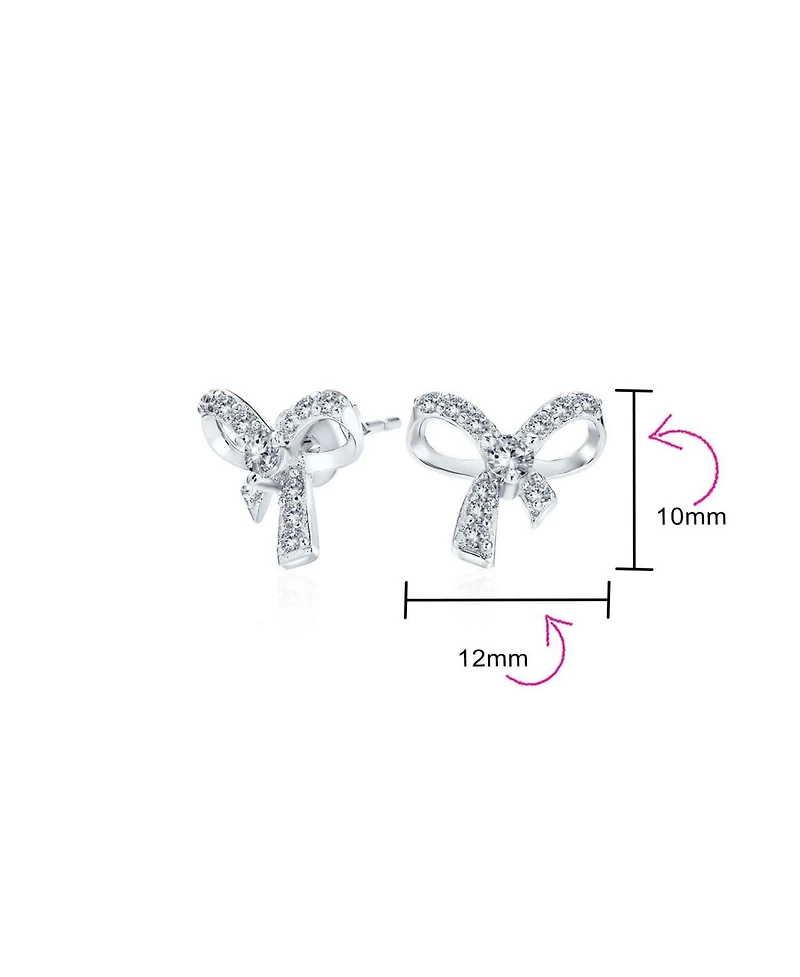 Bling Jewelry Delicate Dainty Ribbon Birthday Present Pave Cz Small Bow Stud Earrings Sterling Silver