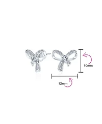Bling Jewelry Delicate Dainty Ribbon Birthday Present Pave Cz Small Bow Stud Earrings Sterling Silver