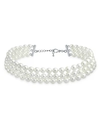 Bling Jewelry Hand Knotted 3 Row White Simulated Pearl Strand Collar Necklace Prom