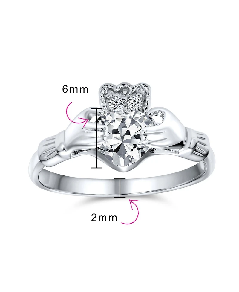 Bling Jewelry Sorority Sister Bff Celtic Irish Friendship Promise Cz Cubic Zirconia Crown Heart Claddagh Ring.925 Sterling Silver