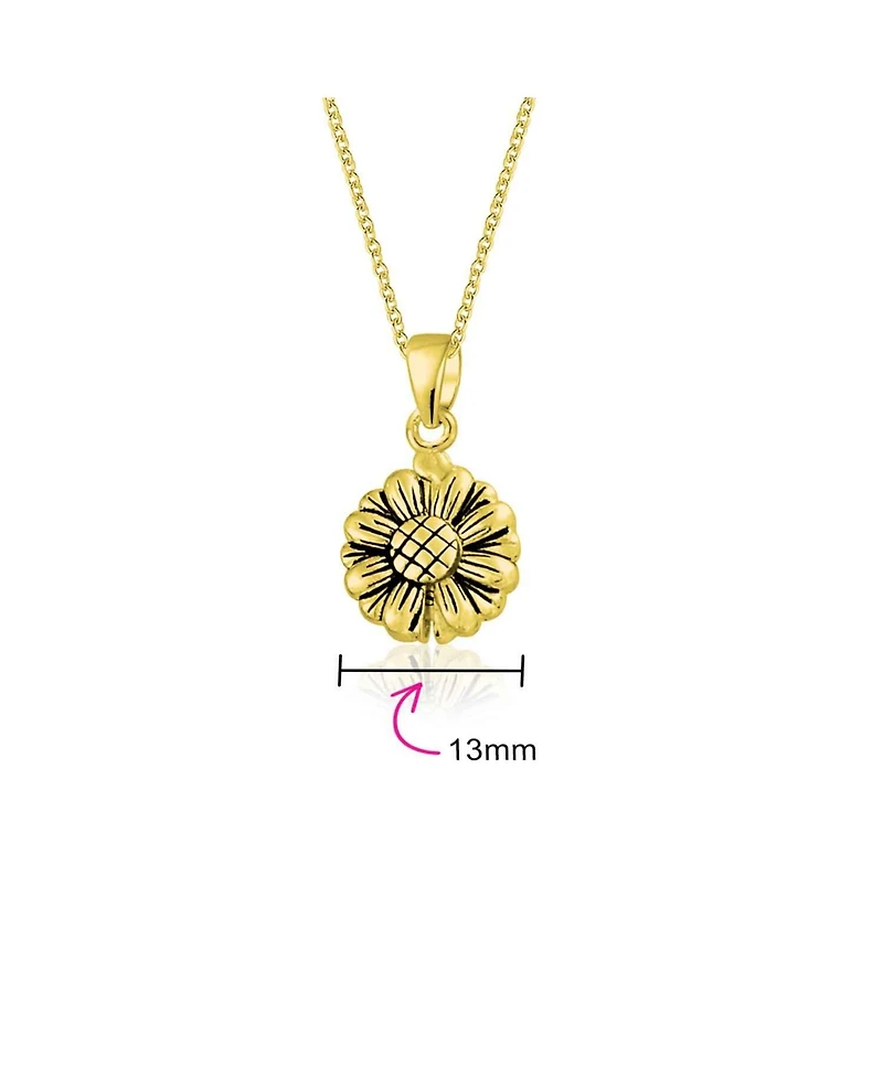 Bling Jewelry Floral Flower Inspirational Saying My Sunshine Words Sunflower Open Locket Pendant Necklace Gold Plated Sterling Silver
