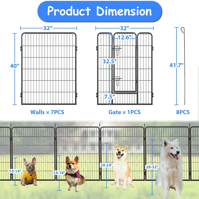 Streamdale Furniture Heavy Duty Outdoor Dog Pen for Large Dogs - 8 Panel Metal Kennel