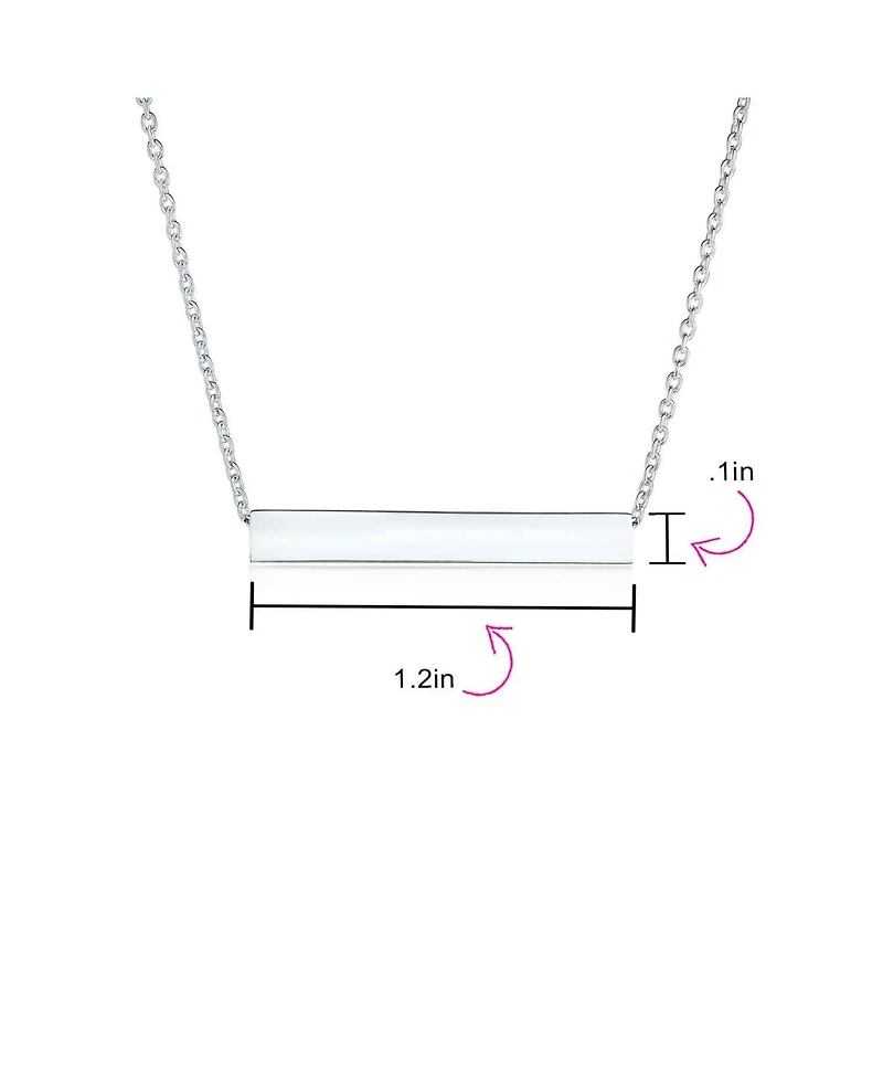 Bling Jewelry Message Initials Simple Geometric Minimalist 3 Sided Tube Horizontal Bar Pendant Necklace For Women Sterling Silver