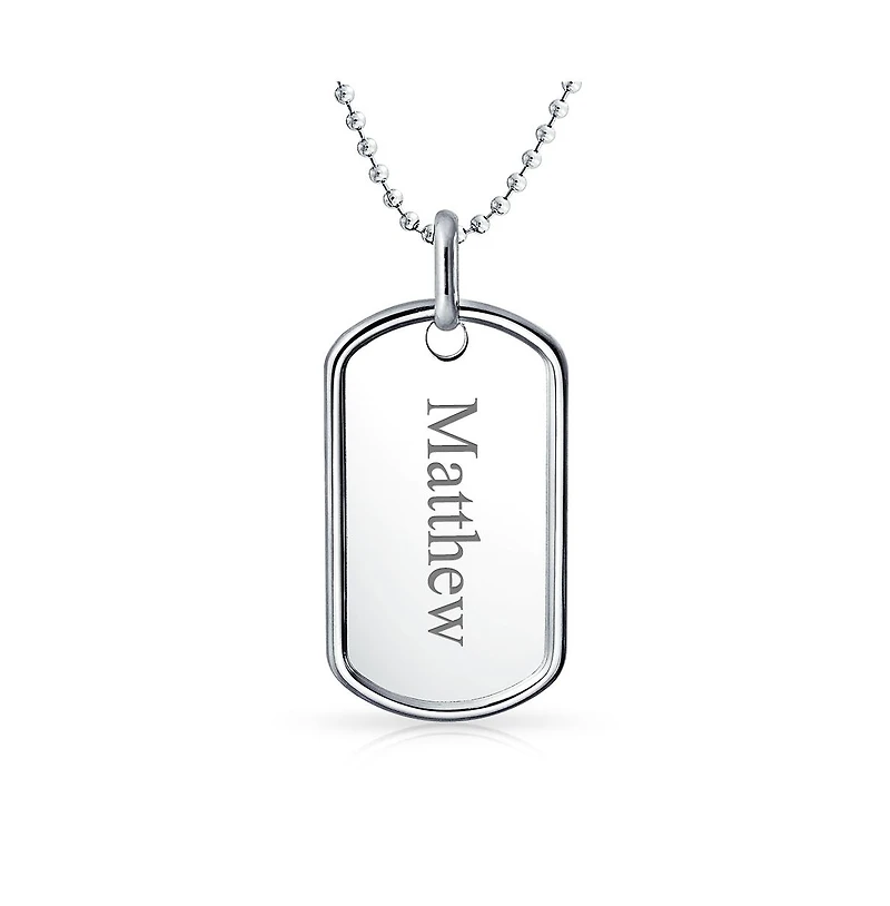 Bling Jewelry Large Army Military Dog Tag Long Bead Ball Chain Pendant Necklace Sterling Silver