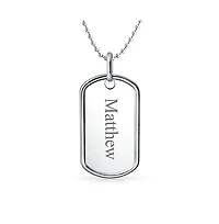 Bling Jewelry Large Army Military Dog Tag Long Bead Ball Chain Pendant Necklace Sterling Silver
