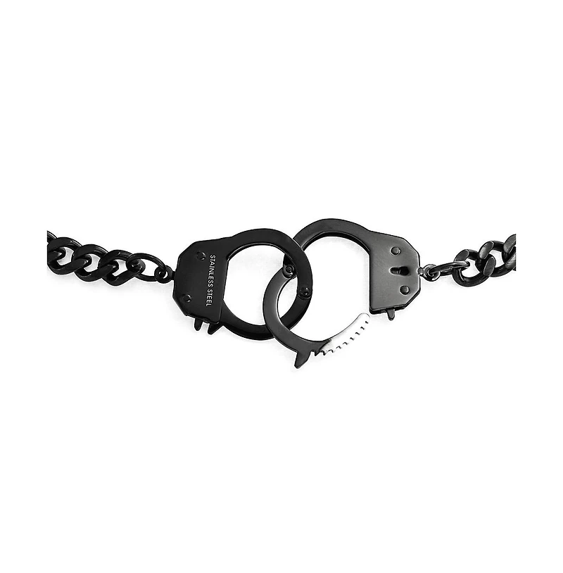 Bling Jewelry Biker Large Statement Chain Handcuff Necklace Black Or Stainless Steel Pendant 20 Inch