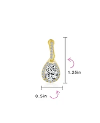 Bling Jewelry Style Halo Clear Cubic Zirconia Cz Fashion Formal Dangle Drop Teardrop Screw Back Clip On Earrings Prom Gold Plated