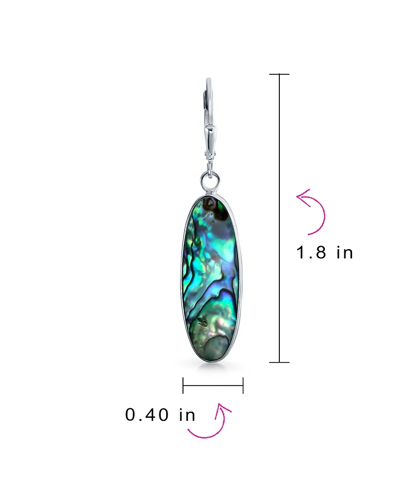 Bling Jewelry Geometric Iridescent Rainbow Abalone Shell Oval Long Dangle Earrings Sterling Silver Lever Back