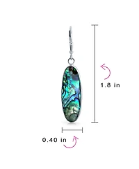 Bling Jewelry Geometric Iridescent Rainbow Abalone Shell Oval Long Dangle Earrings Sterling Silver Lever Back