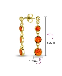 Bling Jewelry Geometric 3 Bezel Round Disc Linear Circle Synthetic Opal Dangle Earrings For Women Sterling Silver