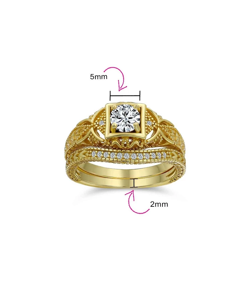 Bling Jewelry Deco Style Milgrain 1CTW Cubic Zirconia Promise Ring Set Sterling Silver