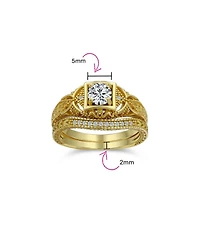 Bling Jewelry Deco Style Milgrain 1CTW Cubic Zirconia Promise Ring Set Sterling Silver