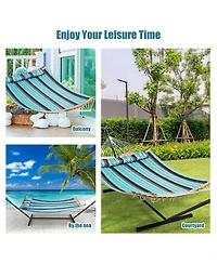 Costway Hammock w/ Pillow Curved Bamboo Spreader Bar Chain Portable Indoor Outdoor