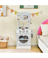 Kids Kitchen PlaySet Pretend Wooden Play Kitchen with IceDispenser&Stovefor Toddler