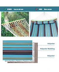 Costway Hammock w/ Pillow Curved Bamboo Spreader Bar Chain Portable Indoor Outdoor