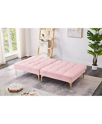 Simplie Fun 71" Convertible Sofa Bed Futon With Gold Metal Legs Teddy Fabric (Pink)