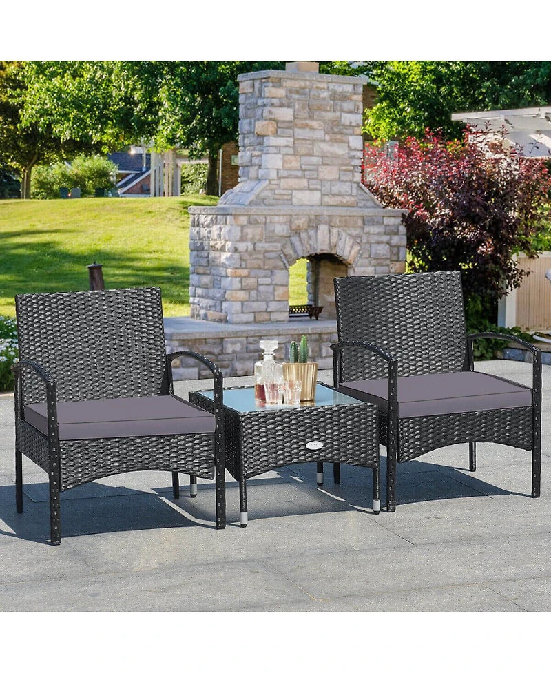 Slickblue 3 Pieces Patio Wicker Rattan Furniture Set with Cushion for Lawn Backyard