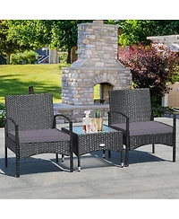 Slickblue 3 Pieces Patio Wicker Rattan Furniture Set with Cushion for Lawn Backyard