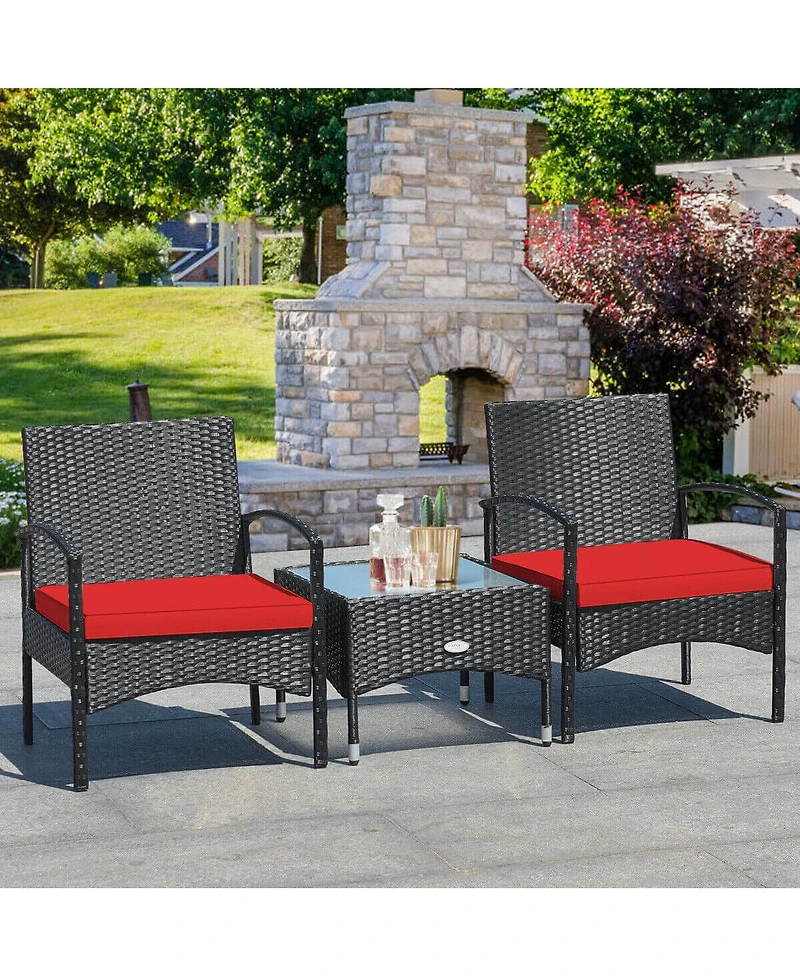 Slickblue 3 Pieces Patio Wicker Rattan Furniture Set with Cushion for Lawn Backyard