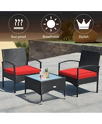 Slickblue 3 Pieces Patio Wicker Rattan Furniture Set with Cushion for Lawn Backyard