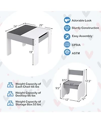 Slickblue 4-in-1 Wooden Activity Kids Table and Chairs with Storage Detachable Blackboard