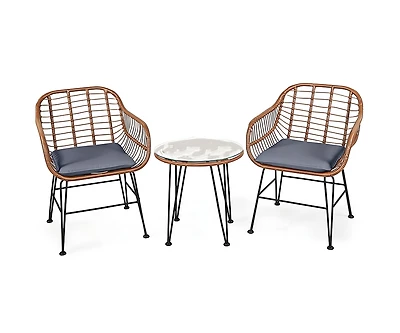 Slickblue 3 Pieces Patio Rattan Bistro Set with Cushion