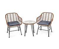 Slickblue 3 Pieces Patio Rattan Bistro Set with Cushion