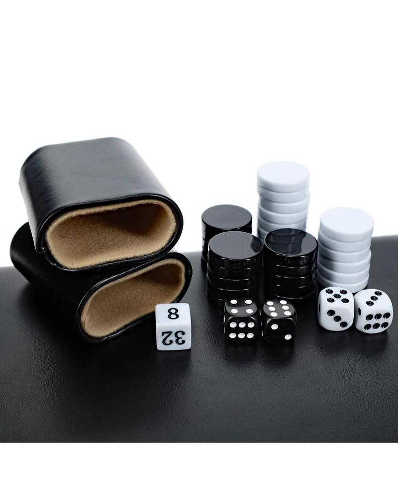 We Games Black Leatherette Backgammon Set, 14.75 x 9.75 in. closed