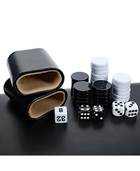 We Games Black Leatherette Backgammon Set, 14.75 x 9.75 in. closed