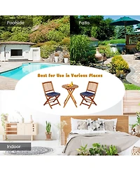 Gymax 3PCS Folding Patio Conversation Set Acacia Wood Bistro Set w/ Cushions