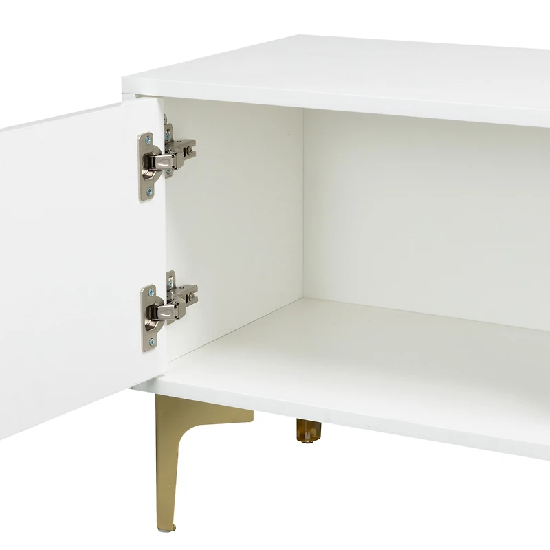 Streamdale White Tv stand with Led lights and gold legs