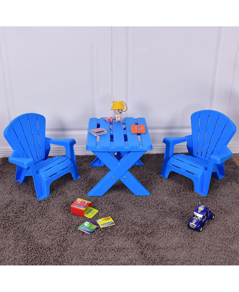 Costway Plastic Children Kids Table & Chair Set 3-Piece Play Furniture In/Outdoor