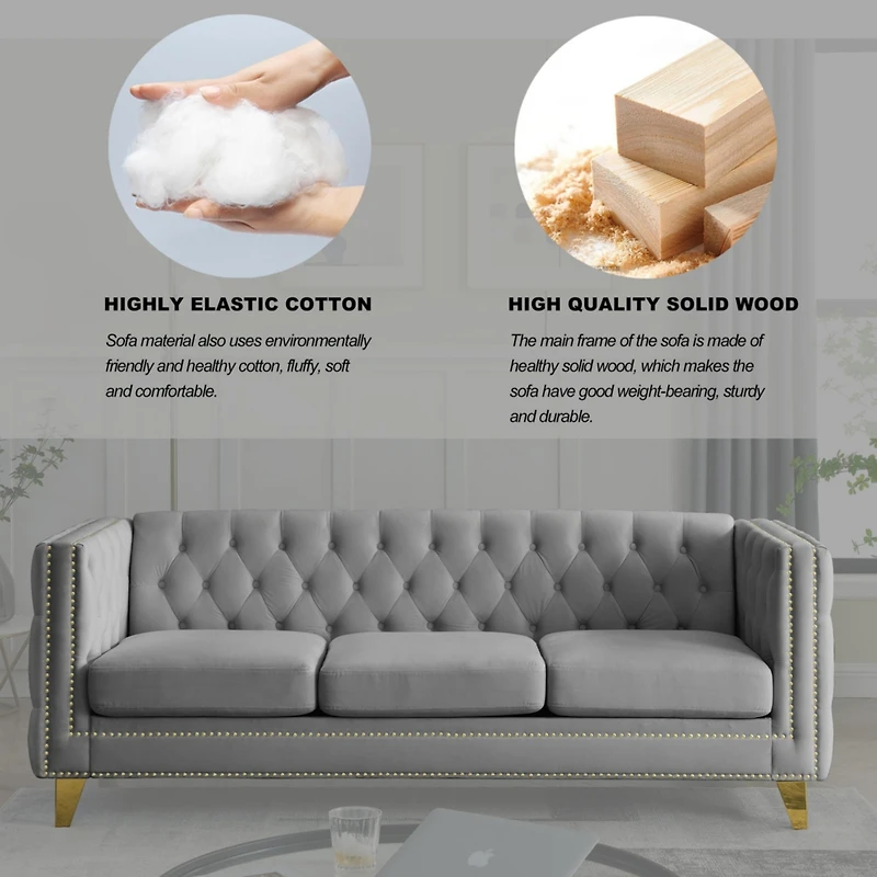 Streamdale Modern Grey Velvet Sofa Set with Metal Legs