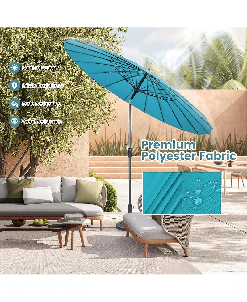 9 Ft Patio Round Market Umbrella with Push Button Tilt, Crank Handle
