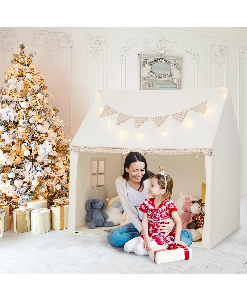 Costway Kids Play Tent Large Playhouse with Padded Mat 2 Breathable Windows Star Lights