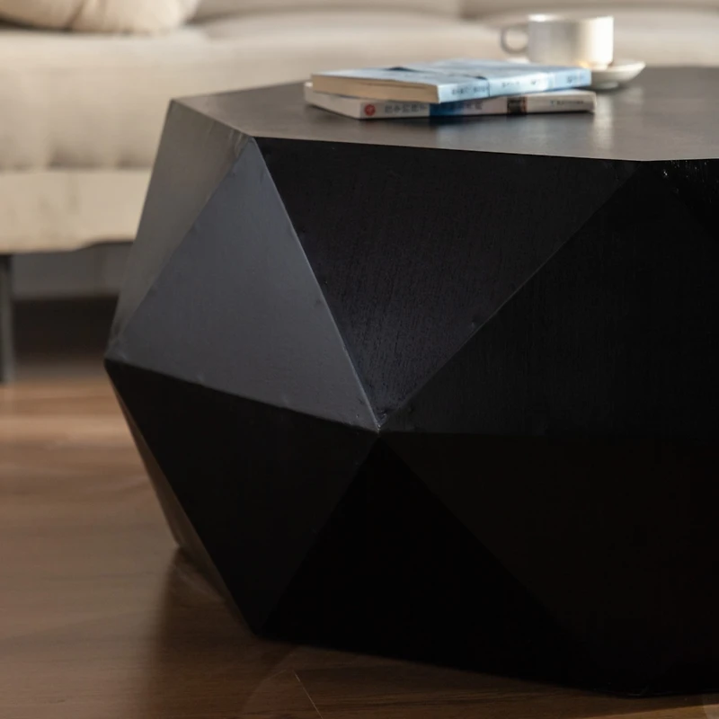 Streamdale Furniture 38"Threedimensional Embossed Pattern Design American Retro Style Coffee Table, Black Tabletop