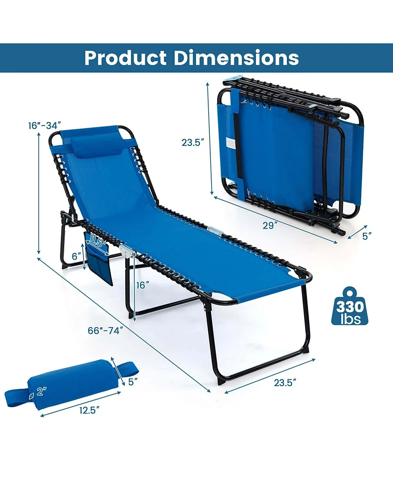 Costway 2 Pcs Folding Chaise Lounge Chair Portable Sun Lounger with Adjustable Backrest