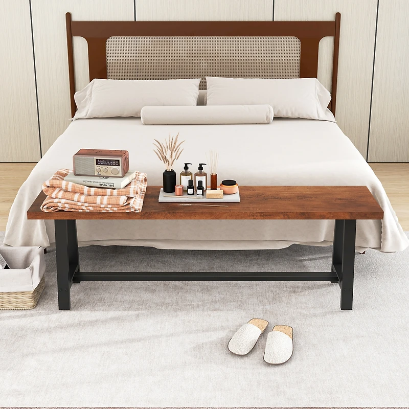 2 Pcs 60" Dining Bench 3 Person Entryway Shoe with Metal Frame
