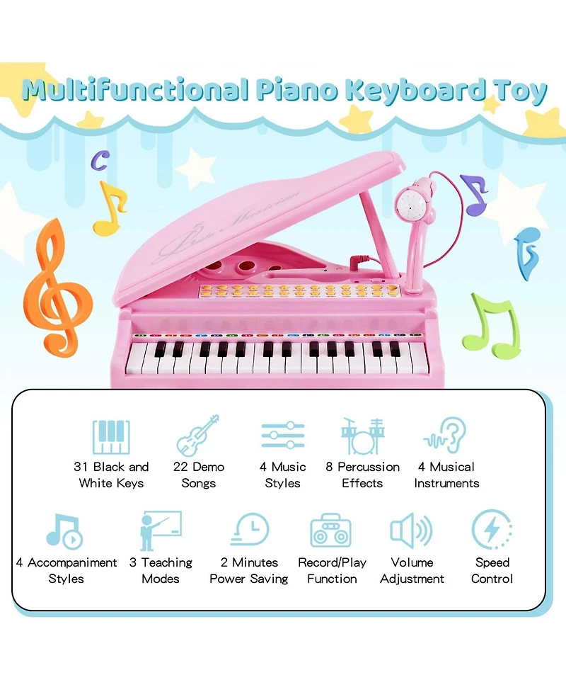 31 Keys Kids Piano Keyboard Toy Toddler Musical Instrument with Stool & Microphone