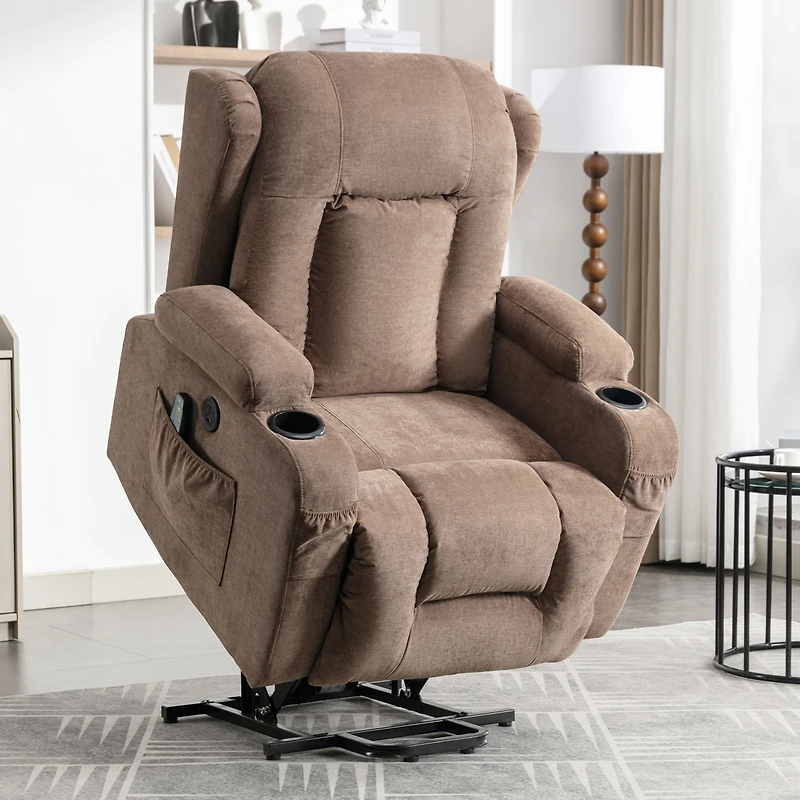 Streamdale Brown Power Lift Recliner Chair with Heat, Massage & Usb Port