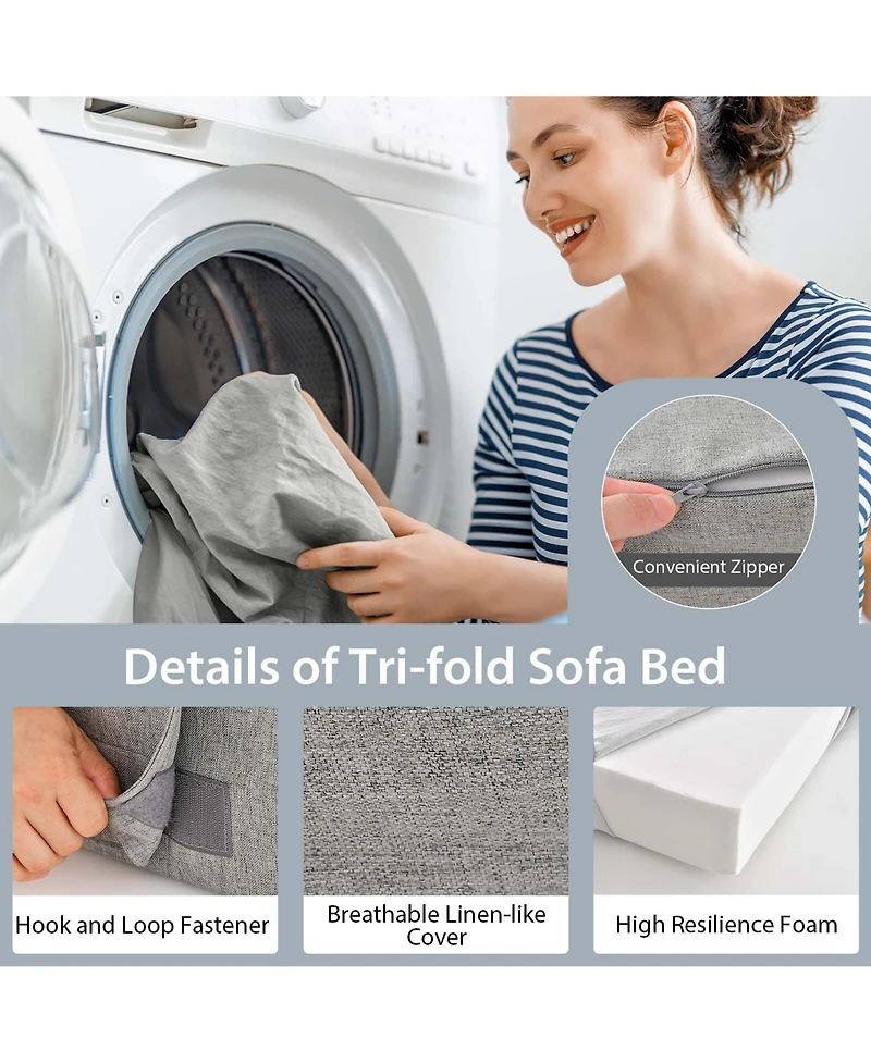 Folding Mattress with Pillow 6 Inch Tri-fold Sofa Bed with High-Density Foam
