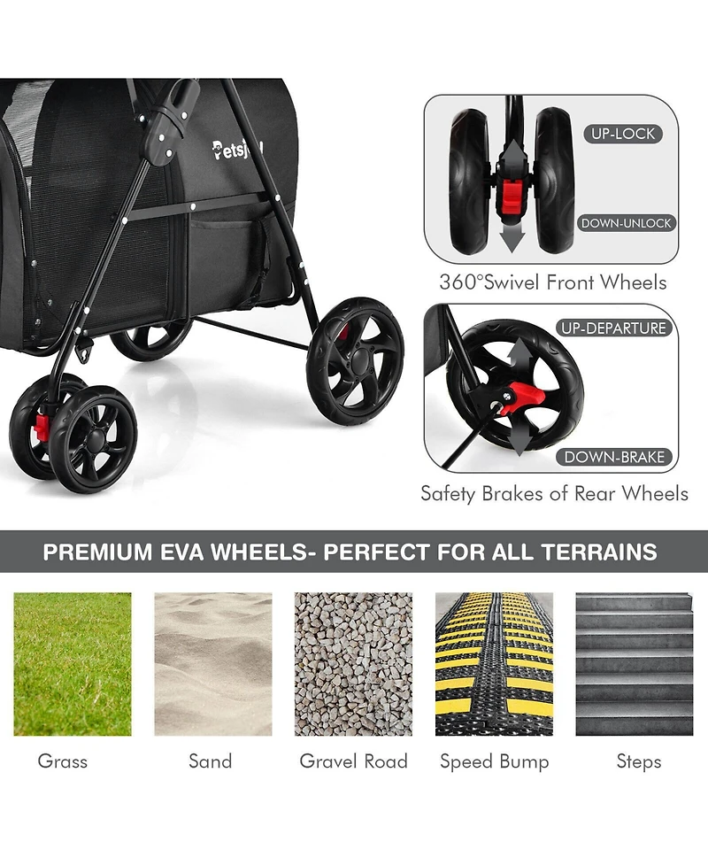 Sugift 4-in-1 Double Pet Stroller with Detachable Carrier and Travel Carriage-Black