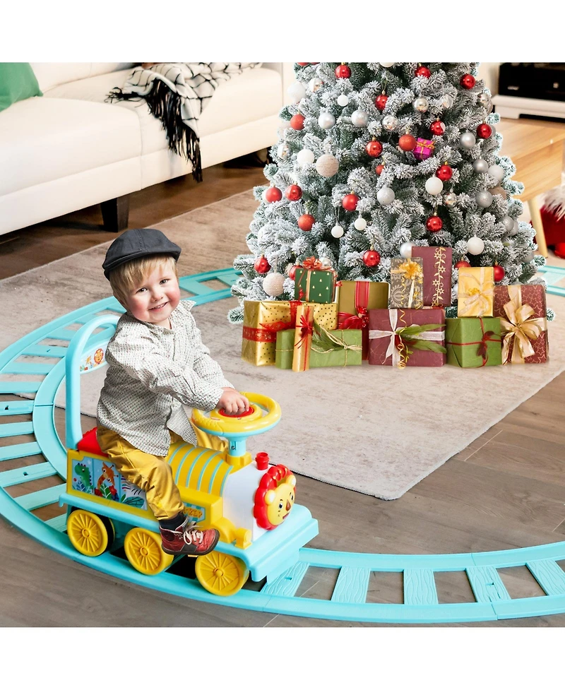6V Electric Kids Ride On Train Motorized Toy w/ Track & 6 Wheels