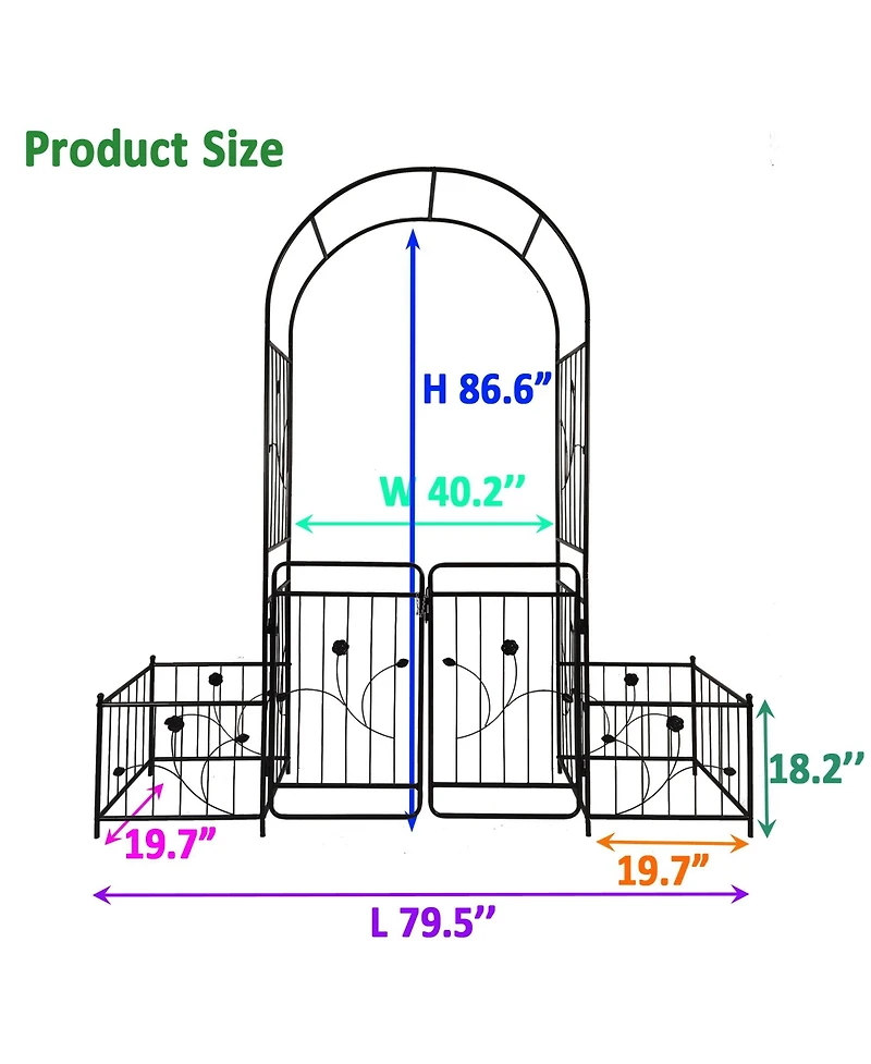 Streamdale Furniture Metal Garden Arch with Gate, 79.5" W x 86.6" H