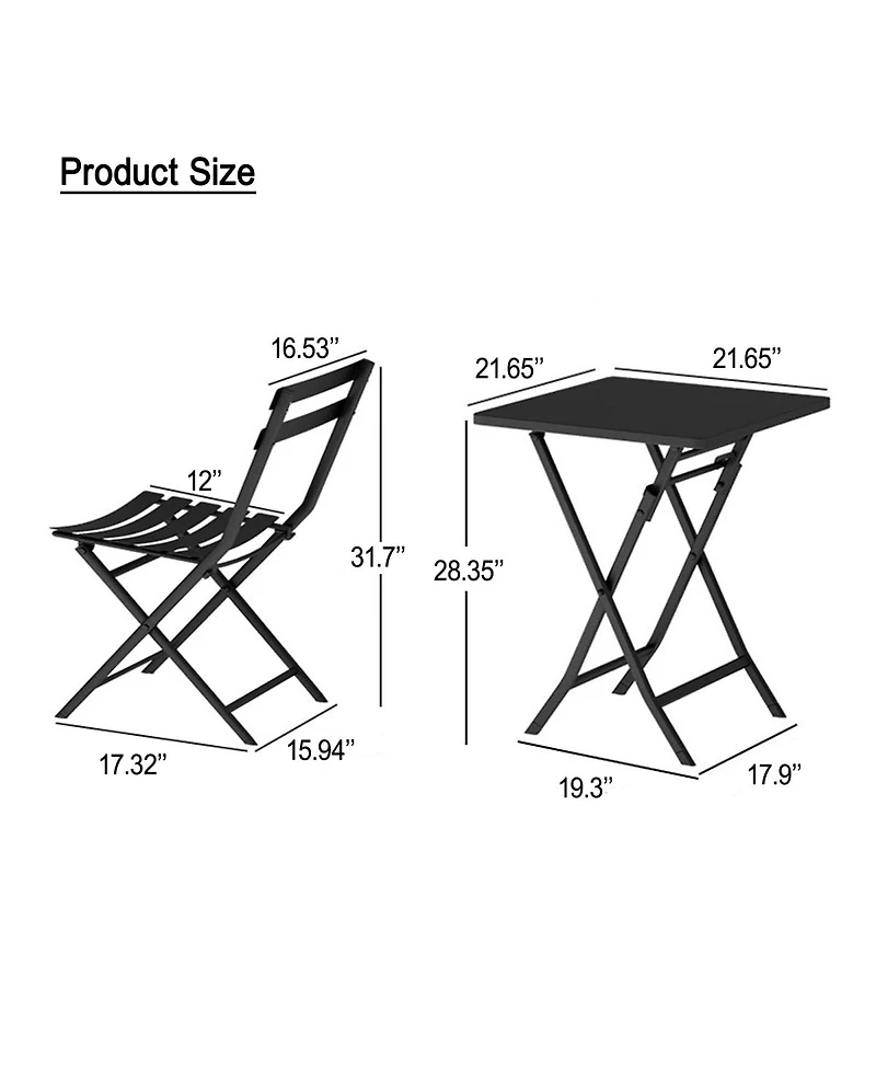 Streamdale 3 Piece Patio Bistro Set Of Foldable Square Table And Chairs